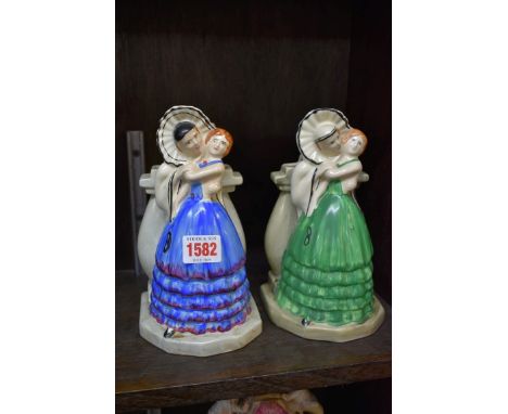 A pair of Myott, Son &amp; Co Art Deco pottery spill vases,&nbsp;20.5cm high.&nbsp; 