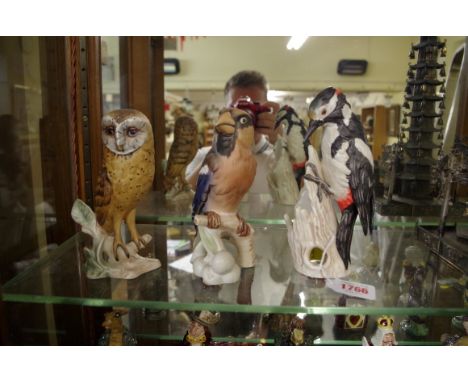 Three Goebel birds,&nbsp;comprising Barn Owl; Hawfinch; and Great Spotted Woodpecker. 