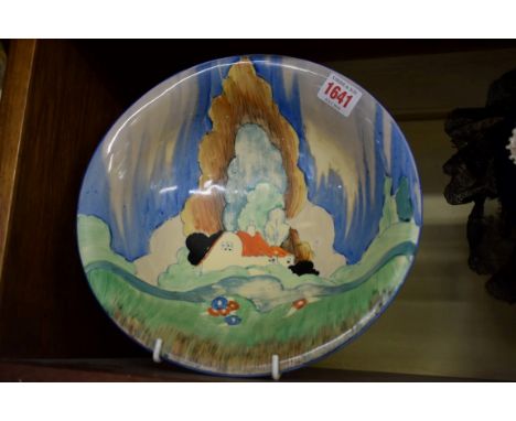 A scarce Clarice Cliff 'Newlyn' pattern tripod bowl,&nbsp;circa 1935-6,&nbsp;shape 454A, 25.5cm diameter.&nbsp; 