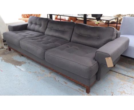 SOFA, grey buttoned back fabric finish, 262cm L x 100cm x 76cm H. 