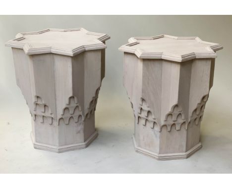 LAMP TABLES, a pair, 'Capstan' style painted with shaped star tops and graduated stepped bases, 52cm W x 55cm H. (2) 