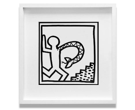 KEITH HARING 'Snake', 1982, lithograph, published by Tony Shafrazi Gallery, NY, edition of 2000, 23cm x 23cm, framed and glaz