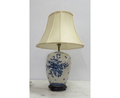 TABLE LAMP, Chinese export style, blue and white, with shade, 63cm H. 