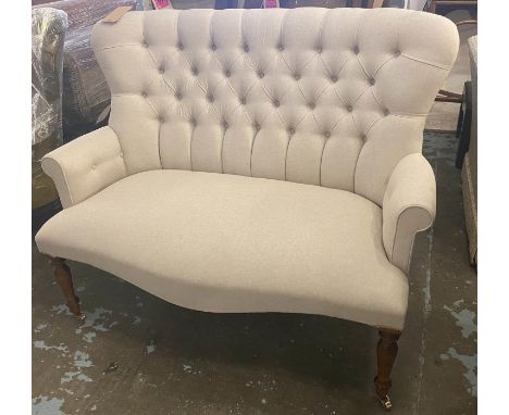 SOFA, Victorian style, button back, neutral upholstered, 124cm W approx. 