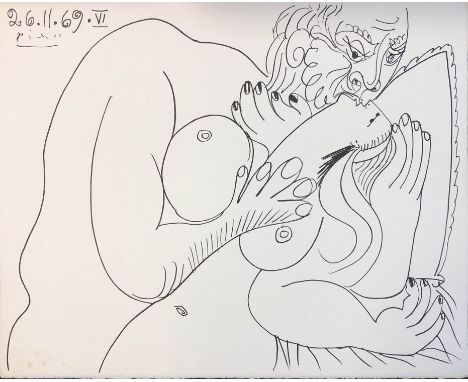 PABLO PICASSO, 'Couple nu, No. IV', lithograph, 40cm x 50cm, bears stamp verso for Mourlot/Spadem 1972, framed. 