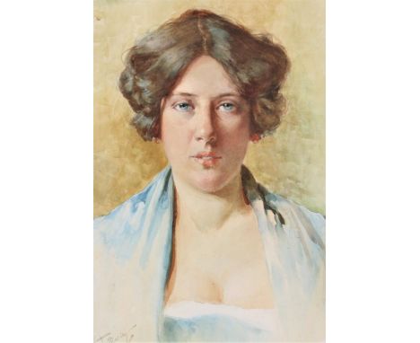 Maria, Francesco de (1845-1908), signed, portrait of a young lady, watercolor 47 x 33 cm.MARIA, FRANCESCO DE (1845-1908), ges