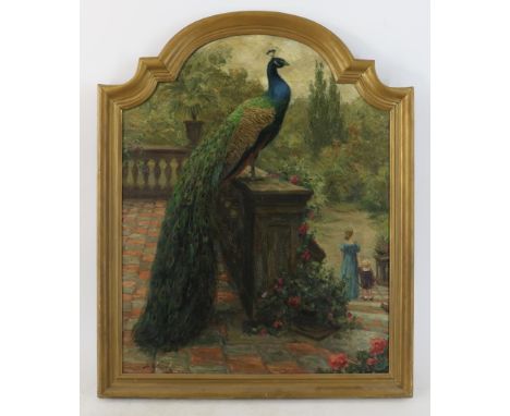 ERIKS, JACOB (1895-1965), signed and dated 1918 l.l., beautiful peacock on wall, mantelpiece on canvas 96 x 76 cm.ERIKS, JACO