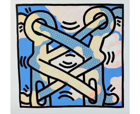 HARING, KEITH, after, two figures, silkscreen 65 x 65 cm. -publised by George Mulder Foundation, for H.P. de Tijd-HARING, KEI