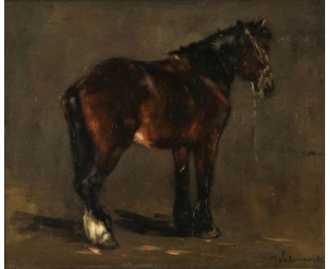 SCHERREWITZ, JOHAN FREDERIK (1868-1951), signed l.r.,portrait of  horse, marouflé 30 x 36 cm.SCHERREWITZ, JOHAN FREDERIK (186