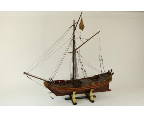 A fully rigged and detailed wooden British floating scale model  of a royal yacht from the Stuart period, ca. 1660-1710, h. 9