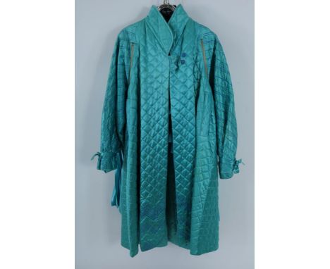 Fong Leng, turqouise coat, skirt and voile blouseTurqouise gewatteerde Fong Leng mantel, hierbij plissé rok, voile  blouse me