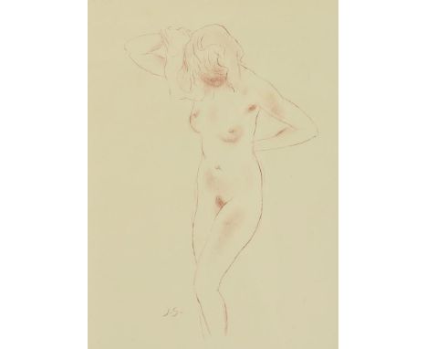 SLUIJTERS, JAN (1881-1957), monogrammed J.S. in print, standing  nude, lithograph 33 x 23 cm.SLUIJTERS, JAN (1881-1957), gemo