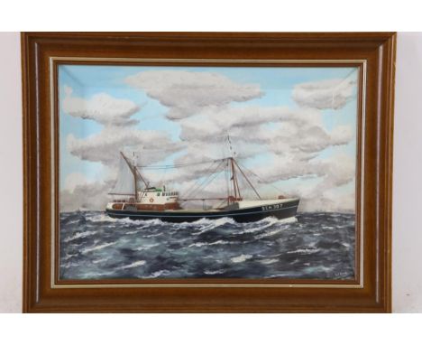 VINK, M, signed l.r.,ship portrait of fishing boat SCH307, ship  diorama 32 x 45 cm.VINK, M, ges. r.o.,  Scheepsportret van v