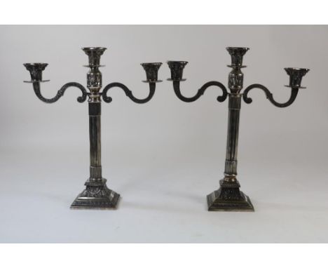 Set of 3-light candlesticks, h. 40 cm.Stel plated 3-lichts kandelaars, h. 40 cm.