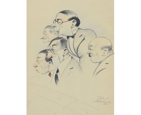 BELA, K, signed and dated 1930 l.r., 'Monte Carlo' caricatural figures, pencil drawing 43 x 33 cm.BELA, K, ges. en gedat. 193