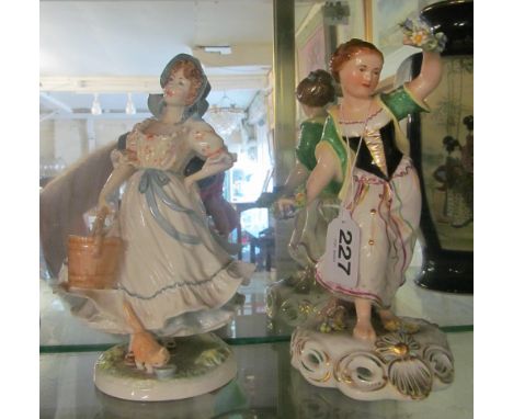 A Royal Crown Derby figure (one petal a/f) and a Royal Worcester figure Milkmaid