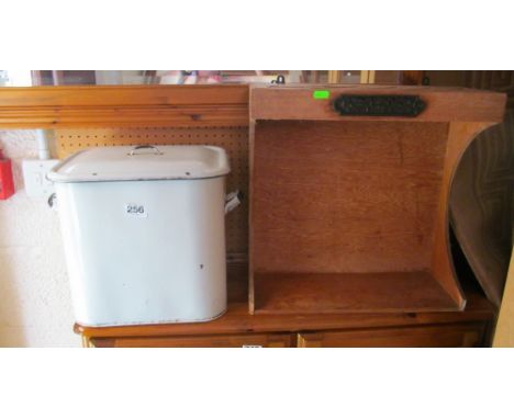 An enamel bread bin and le Creuset stand