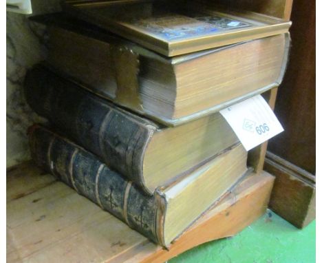 Three Bibles and a religious illustration print