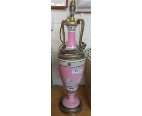 A Samuel Alcock greek revival pink vase mounted as a lamp (restored)