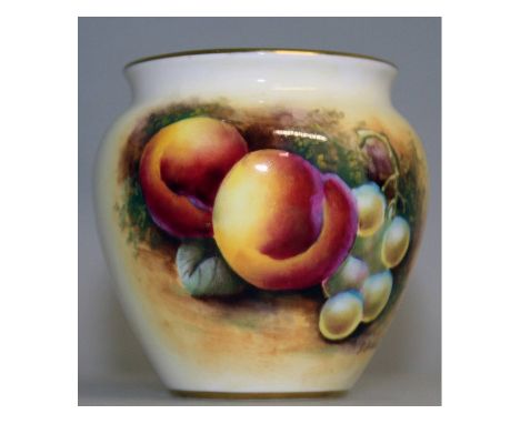 A Royal Worcester fruit painted ovoid vase, signed by D. Bowkett, black mark.