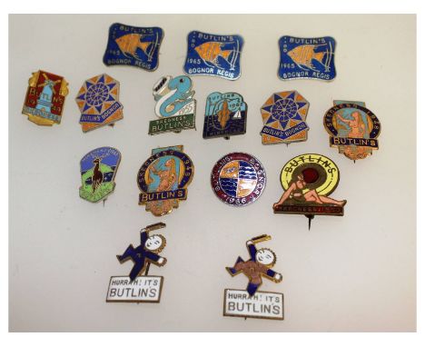 A small collection of fifteen "Butlins" Holiday Camp enamel badges.