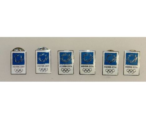 A small collection of six Olympic enamel Aohna 2004 pin badges.