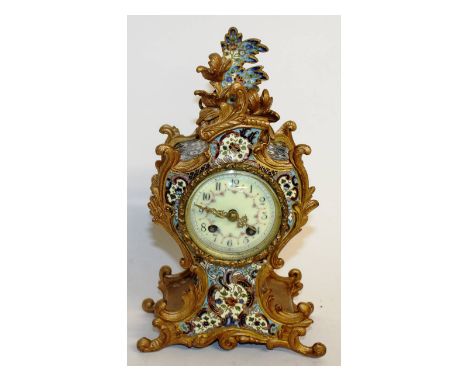 A very good 19th century French ormolu and cloisonne enamel clock, with acanthus scrolled case, enamel panels and eight day m