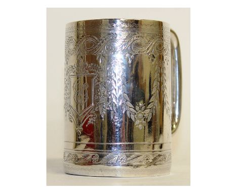 A Victorian bright cut pint mug. Sheffield 1883.