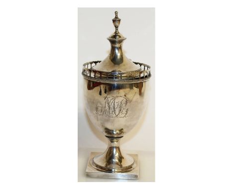 A rare 18th century American silver urn shaped Philadelphia sugar basket and cover by Joseph Shoemaker 1765-1829 with pierced