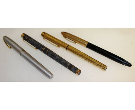 Four good Sheaffer fountain pens, a gold-plated Targa fitted with a rare broad nib, a stainless steel Triumph with fine nib, 