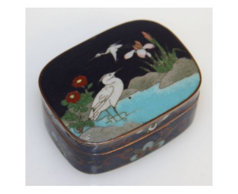 A cloisonne enamel snuff box, the lid with grapes. 6cms long.