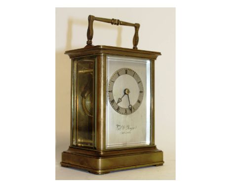 A very good 19th century English fusee brass carriage clock by G. & W. Yonge, London. 6ins high.