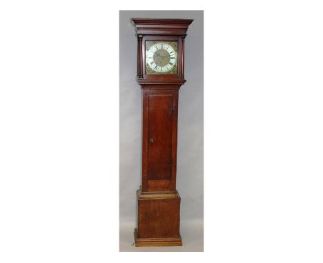 An 18th century oak thirty hour longcase clock, with engraved square brass dial, the silvered chapter ring signed Tho. Dadswe