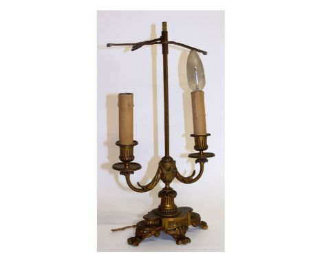 A French ormolu two light students lamp. 18ins high.