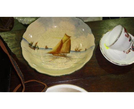 Royal Doulton Series ware bowl with boat decoration, Royal Doulton Summer & Winter tea cups & saucers & box of oddments