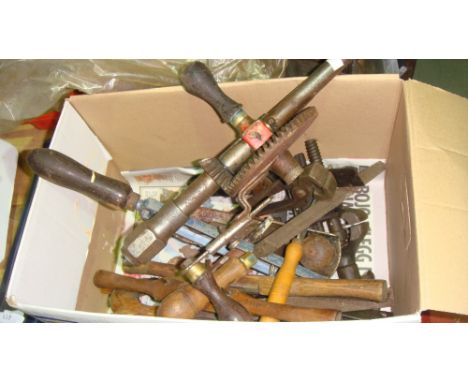 2 x boxes of vintage tools, plane, spokeshaves etc.