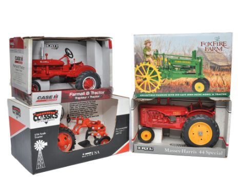 A group of 1/16 farm model tractor issues comprising Ertl Foxfire Farm John Deere Model A, Ertl Massey Harris 44 and Farmall 