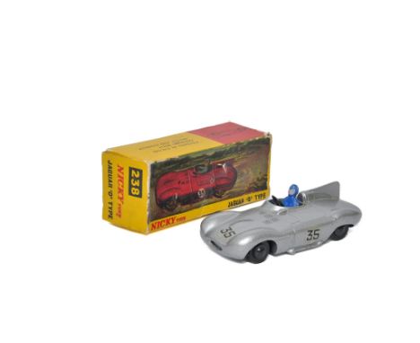 Dinky / Nicky Toys No. 238 Jaguar D Type Racing Car. Silver. Generally very good to excellent with little sign of age related