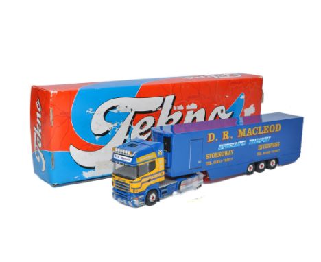 Tekno 1/50 diecast model truck issue comprising Scania Fridge in the livery of D. R. Macleod. Limited Edition of 170. Looks t
