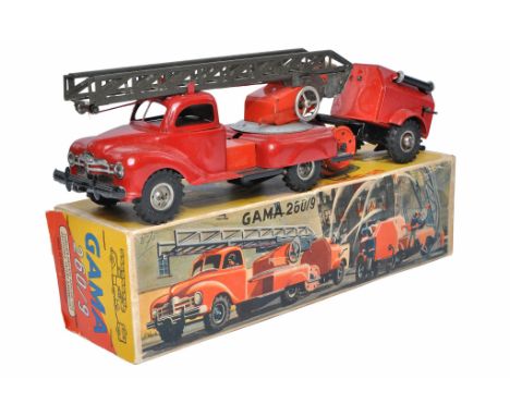 Gama (West Germany) No. 260/9 Plastic / Tinplate Mechanical Fire Engine and Tender. Looks to be generally very good (for age)