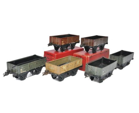 Hornby Model Railway O Gauge No.1 Open Wagon NE (404844) x 3, No.1 Open Wagon NE (12530) plus No.1 Open Wagon LMS (210112 box