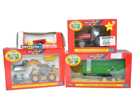 Britains 1/32 farm model issues comprising Massey Ferguson 6290 Tractor, 12 Ton Marston Trailer, JCB Loadall plus Mini Traile