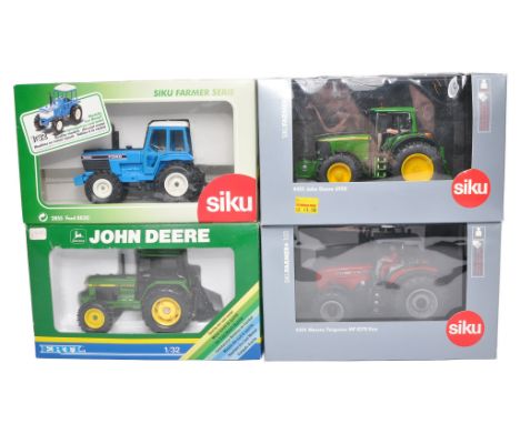 Siku 1/32 farm model issues comprising Farmer Plus Series John Deere and Massey Ferguson Tractors in addition to Ford 8830 Tr