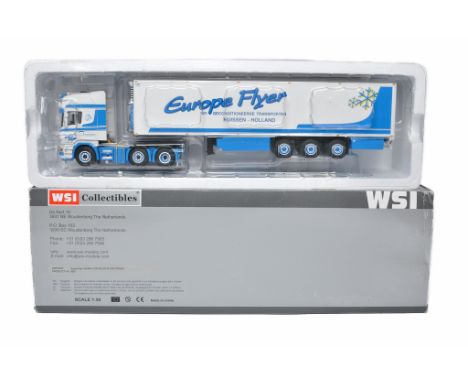 WSI 1/50 diecast model truck issue comprising Scania Fridge Trailer in the livery of Europe Flyer. Looks to be excellent in o