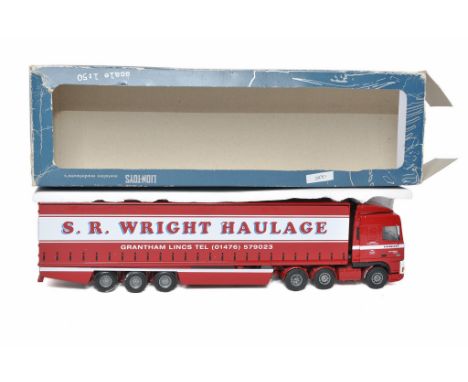 Lion Toys 1/50 diecast model truck issue comprising DAF Curtainside in the livery of S R Wright (Grantham). Some parts loose 