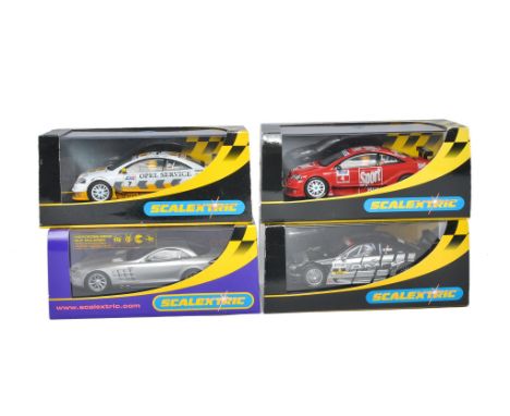 Scalextric slot car issues comprising C2632 Mercedes Benz SLR McLaren Road Car, C2392 Mercedes CLK DTM 'AMG' no.2, C2297 Opel