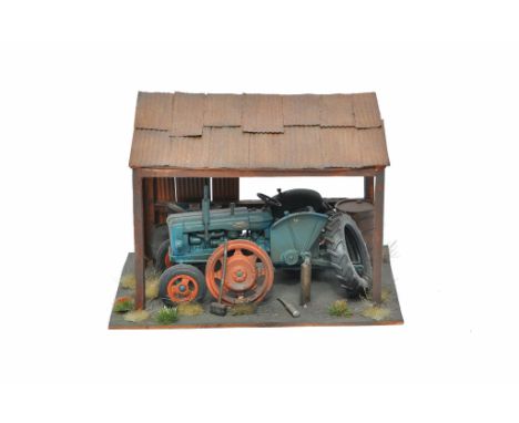 Custom 1/43 farm model diorama scene comprising Fordson Major Tractor. 