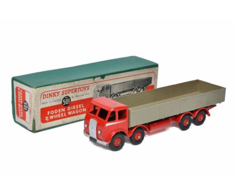 Dinky No. 501 Foden (first type) 8 wheel diesel wagon. Red and fawn. Good, with some more noticeable marks of age related wea