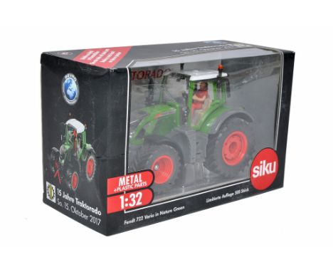 Siku 1/32 diecast farm model issue comprising Fendt 722 Vario Tractor. Limited Edition Nature Green Traktorado Variant. Looks
