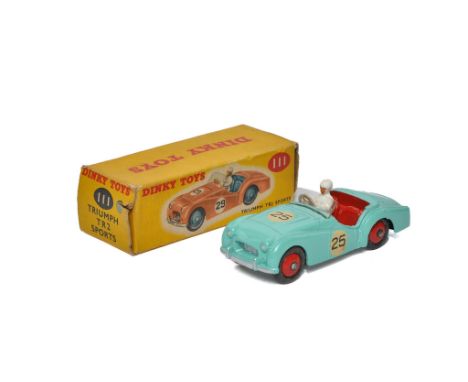 Dinky no. 111 Triumph TR2 Sports. Light turquoise blue with red interior. Generally excellent, with only the odd sign of age 